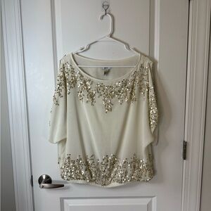 Cache Cream and Gold Sequin Blouse